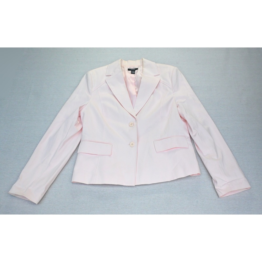 Vintage 90s Alfani Womens 14 Pale Pink Cotton Blend Blazer Cropped Scalloped Hem